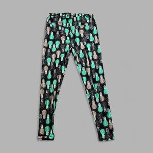 LulaRoe Leggings Womens Tall & Curvy T/C Black Green Lightbulbs Print Multicolor